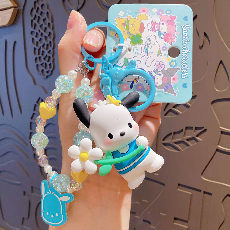 Genuine Sanrio Keychain Hello Kitty Kuromi Key Chain Pochacco Cinnamoroll Bag Pendant Originality Beading Accessories -KC0051 - CuteCraftsWorld