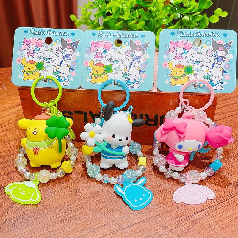 Genuine Sanrio Keychain Hello Kitty Kuromi Key Chain Pochacco Cinnamoroll Bag Pendant Originality Beading Accessories -KC0051 - CuteCraftsWorld