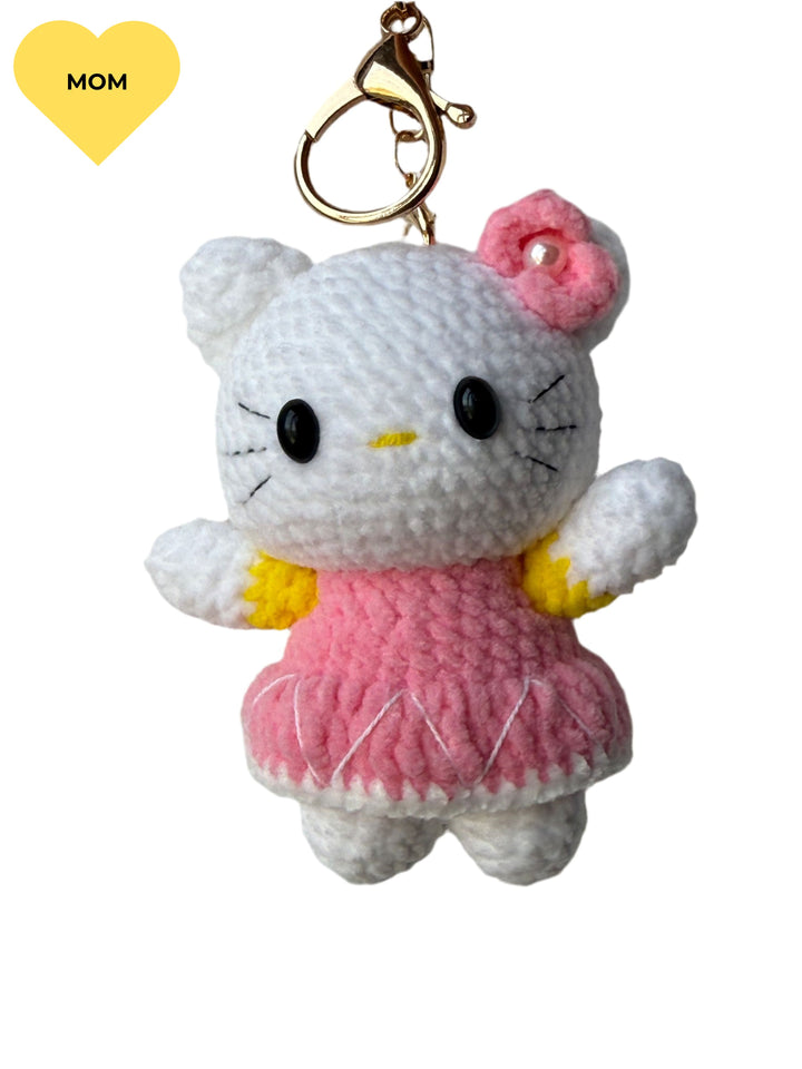 Handmade Hello Kitty Keychain – Sanrio-Inspired Crochet Plush Bag Charm, Cute Amigurumi Kitty Keyring Gift