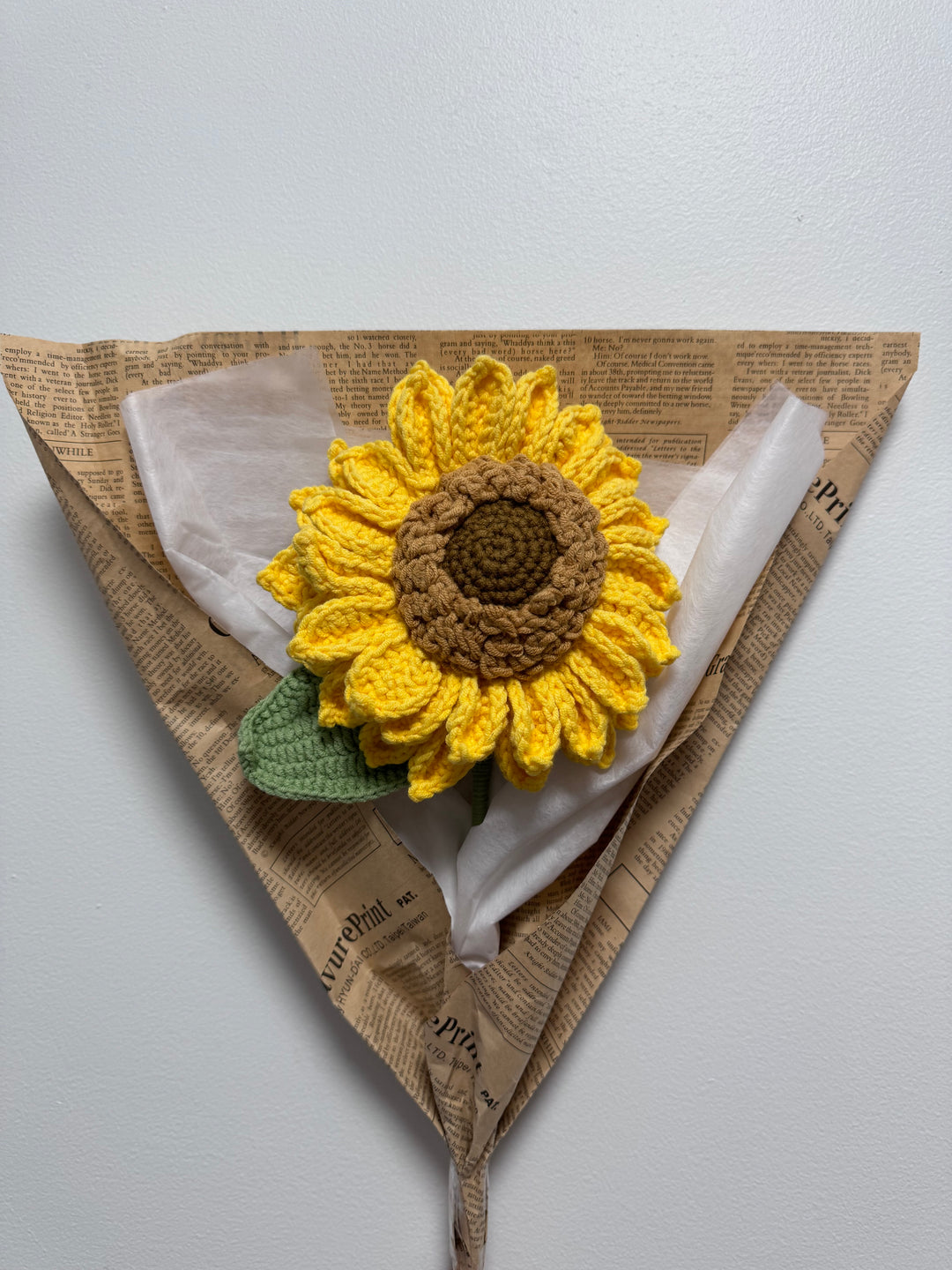 Handmade Single Stemmed Crochet Sunflower