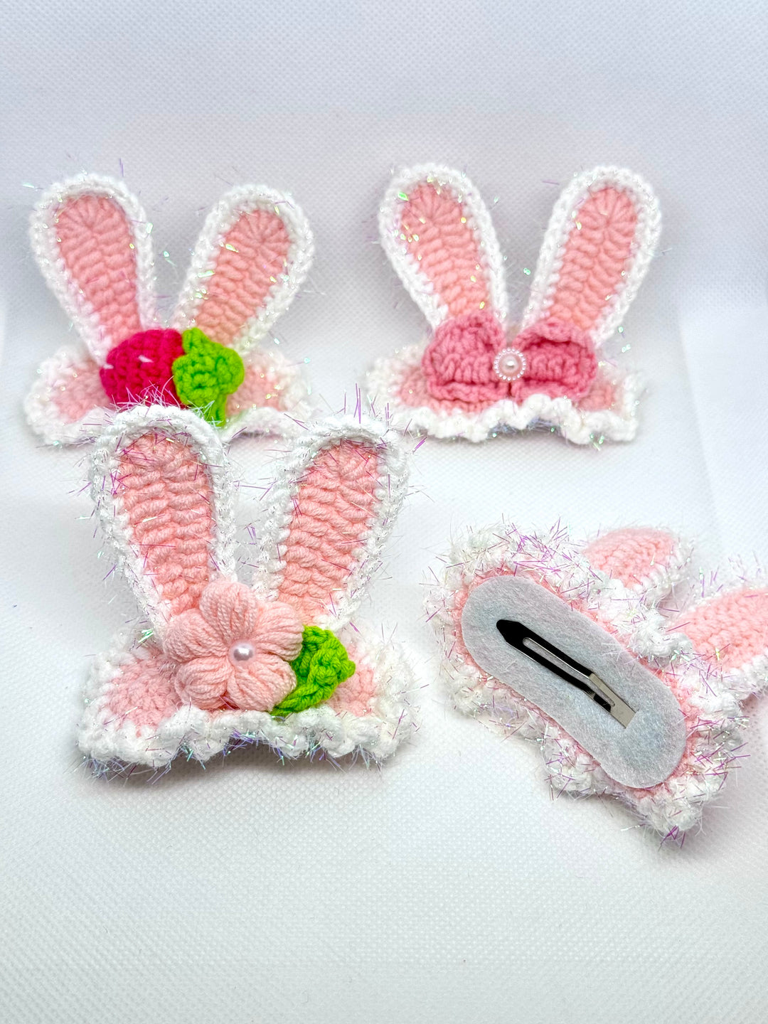 Crochet Pink Bunny HairClip - HC0014 - CuteCraftsWorld