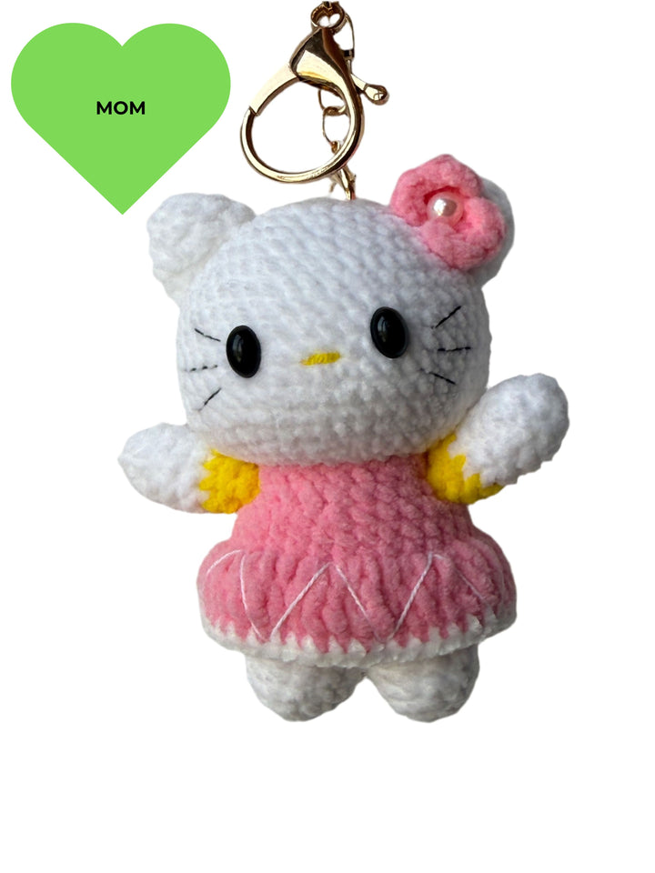 Handmade Hello Kitty Keychain – Sanrio-Inspired Crochet Plush Bag Charm, Cute Amigurumi Kitty Keyring Gift