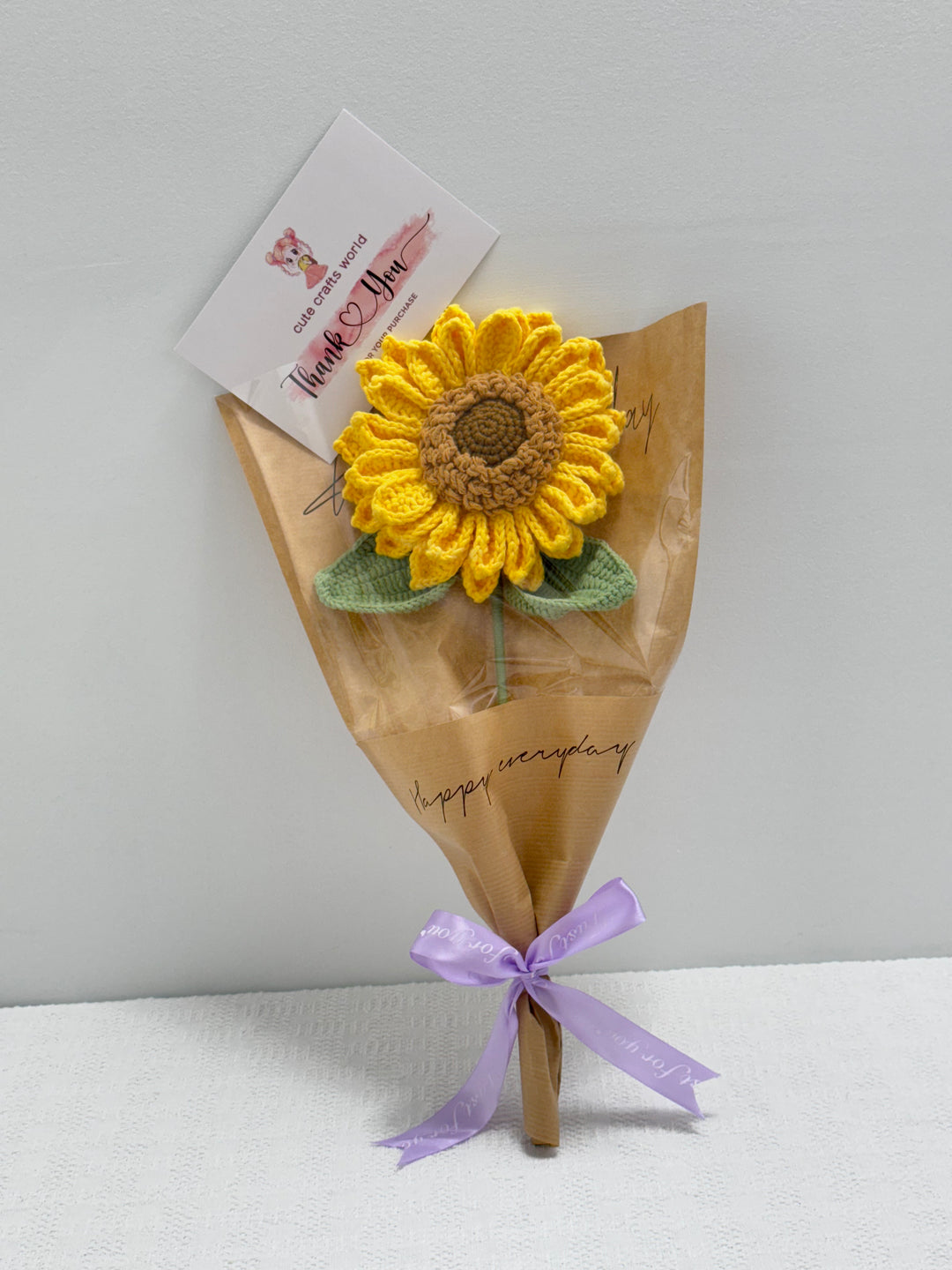 Handmade Single Stemmed Crochet Sunflower