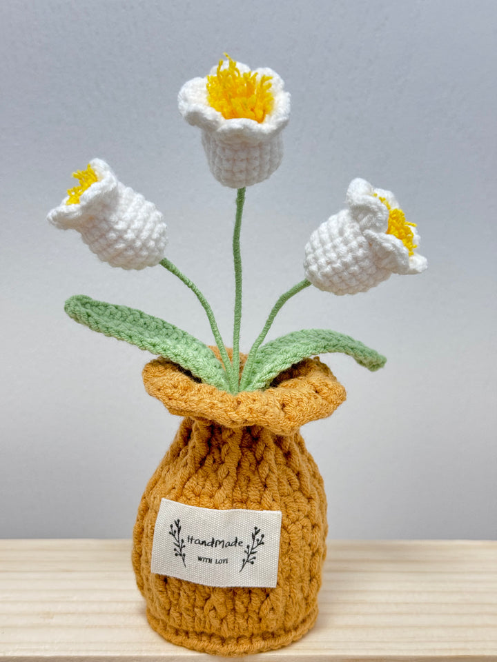 Rose, Lily Of The Valley, Oxalis Corniculata Crochet Potted Flowers - PB0023