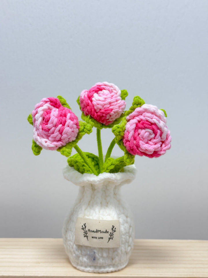 Rose, Lily Of The Valley, Oxalis Corniculata Crochet Potted Flowers - PB0023 - CuteCraftsWorld