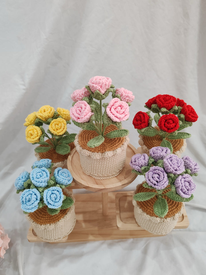 Rosa Rugosa Thunb Crochet Potted Flowers - PP0003 - CuteCraftsWorld