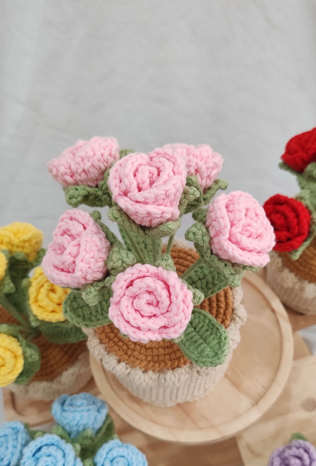 Rosa Rugosa Thunb Crochet Potted Flowers - PP0003 - CuteCraftsWorld