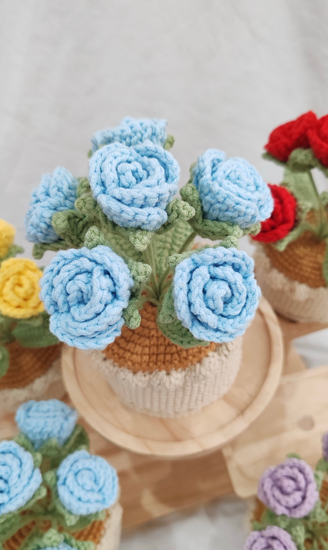 Rosa Rugosa Thunb Crochet Potted Flowers - PP0003 - CuteCraftsWorld