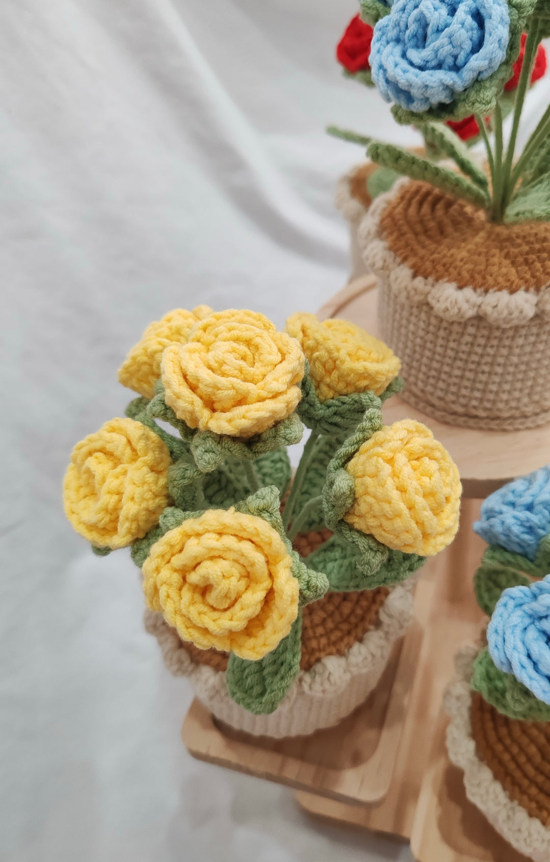 Rosa Rugosa Thunb Crochet Potted Flowers - PP0003 - CuteCraftsWorld