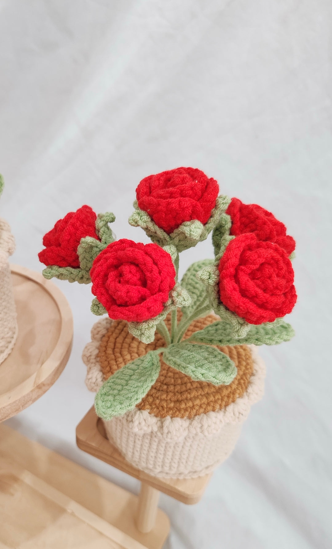 Rosa Rugosa Thunb Crochet Potted Flowers - PP0003 - CuteCraftsWorld