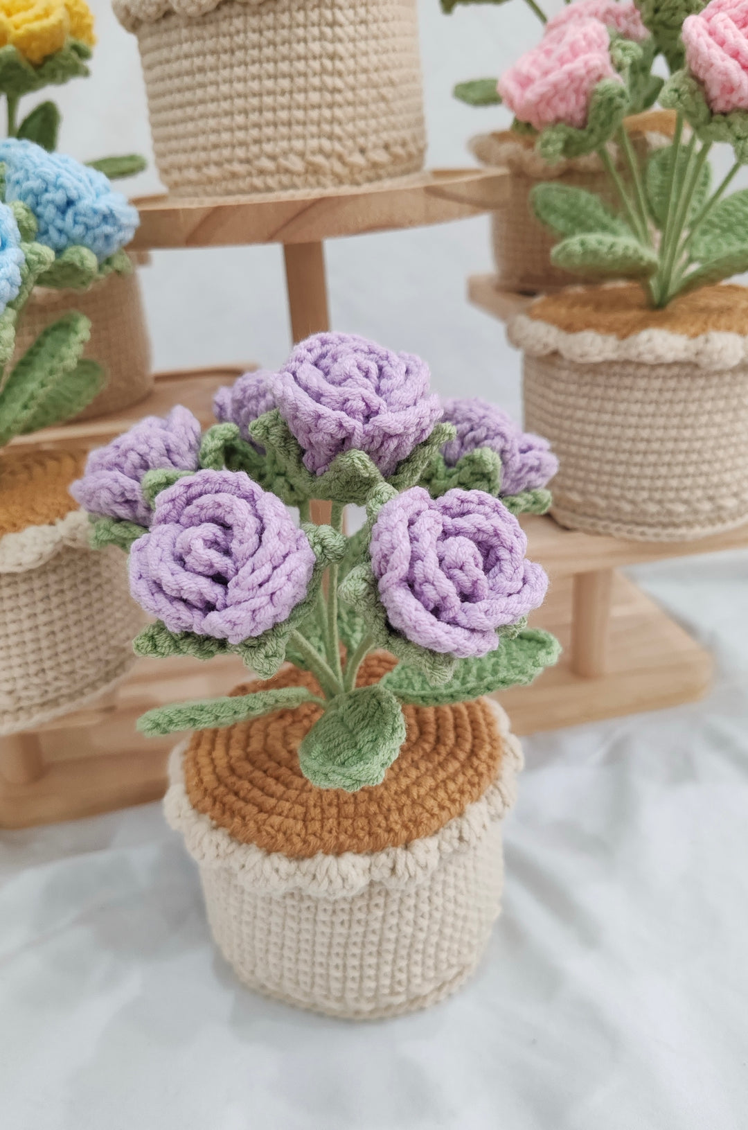 Rosa Rugosa Thunb Crochet Potted Flowers - PP0003 - CuteCraftsWorld