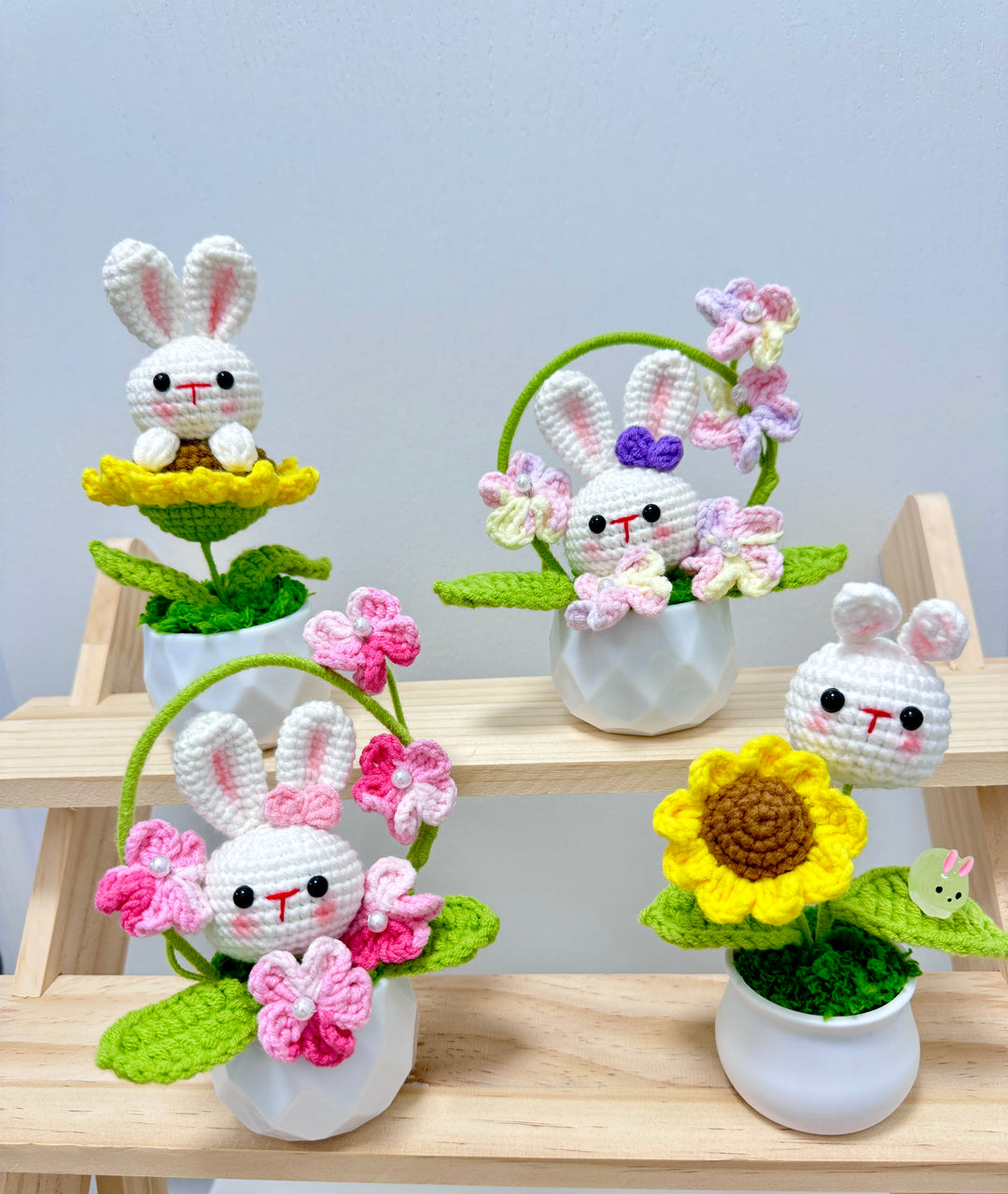 Handmade Crochet Bunny Potted Flowers - PB0011 - CuteCraftsWorld