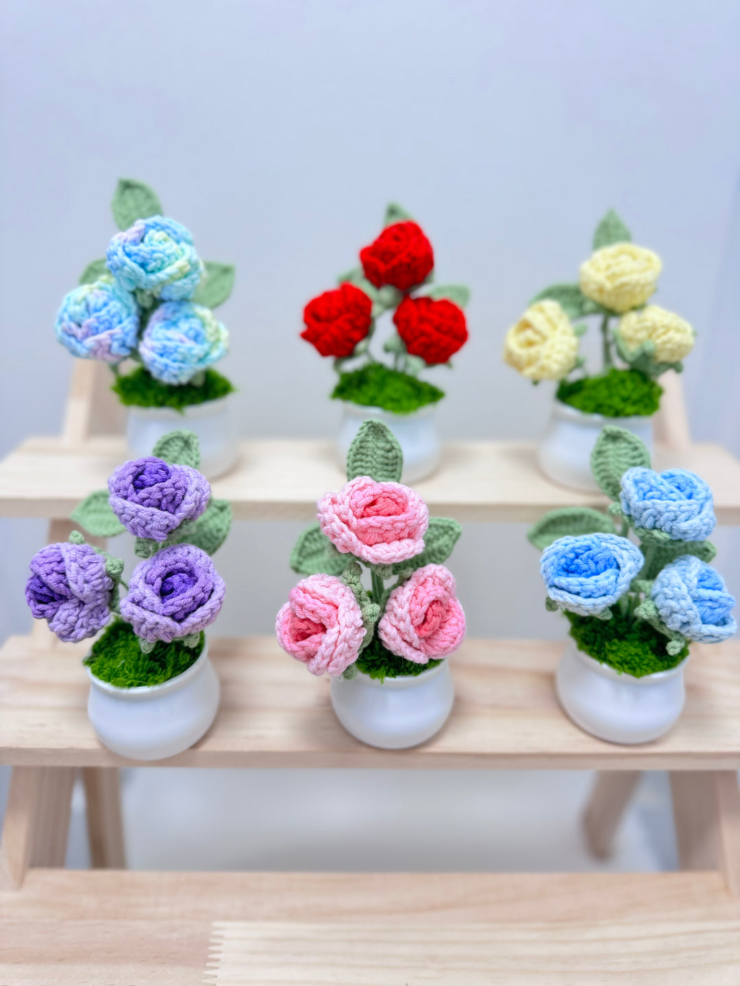 Handmade Crocheted Rose Potted Flowers - PPOO13 - CuteCraftsWorld