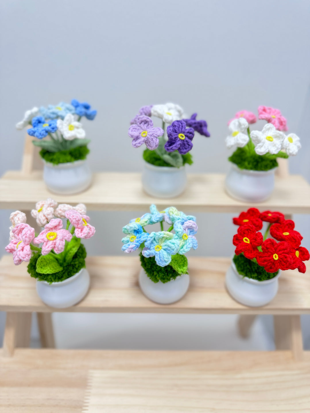 Handmade Forget Me Not Crochet Potted Flowers - PP0015 - CuteCraftsWorld