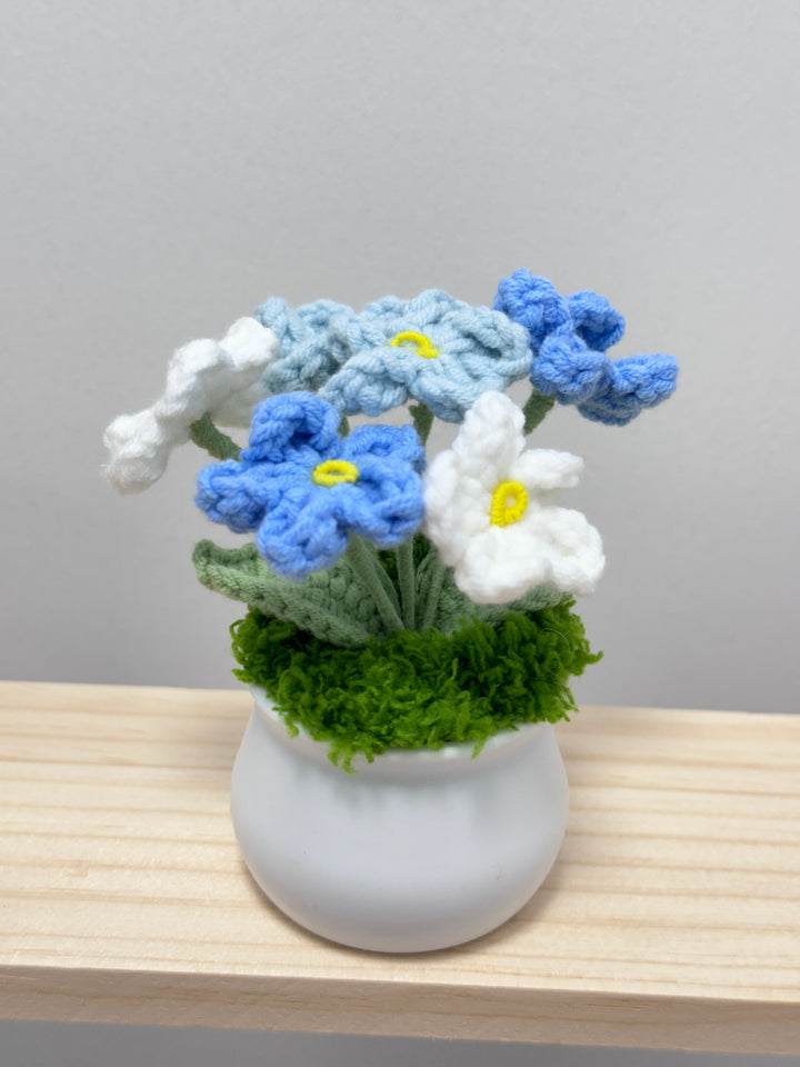 Handmade Forget Me Not Crochet Potted Flowers - PP0015 - CuteCraftsWorld