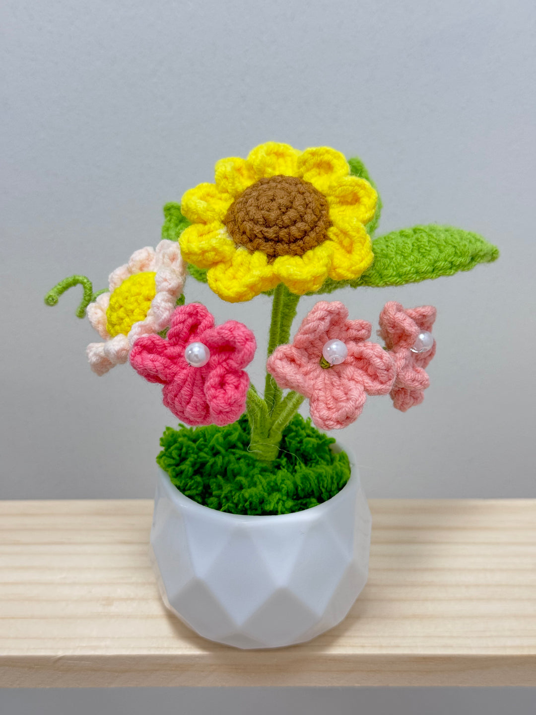 Handmade Sunflower Forget-Me-Not Crochet Potted Flowers - PP0016 - CuteCraftsWorld