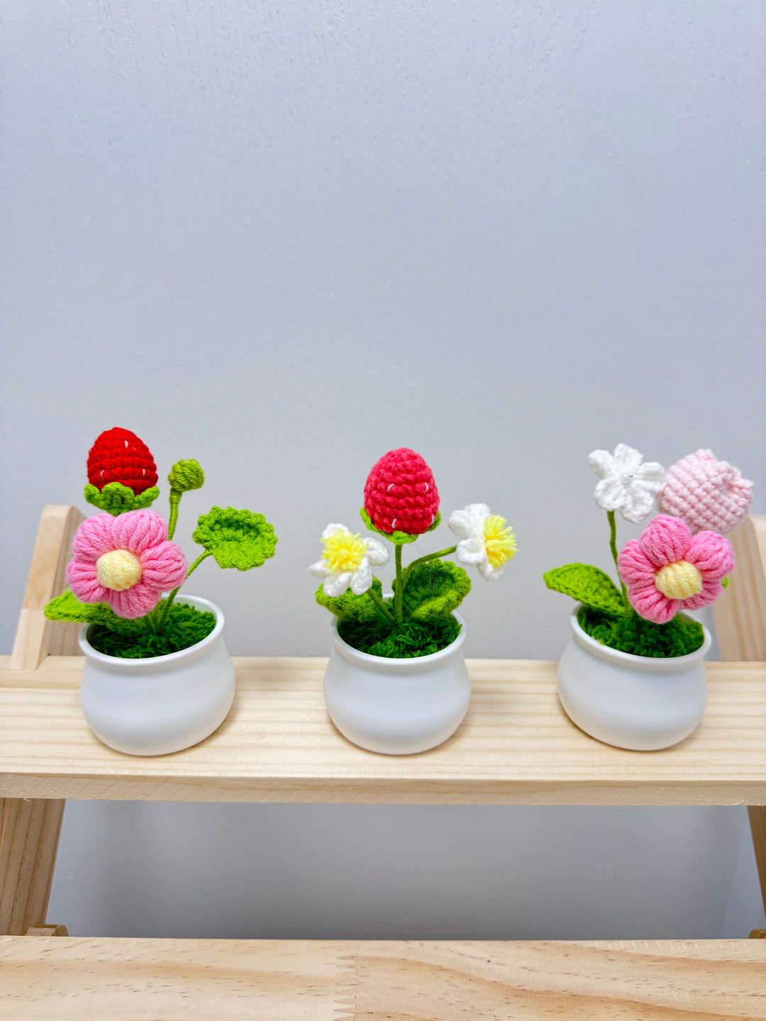 Handmade Strawberry Crochet Potted Flowers - PP0017 - CuteCraftsWorld