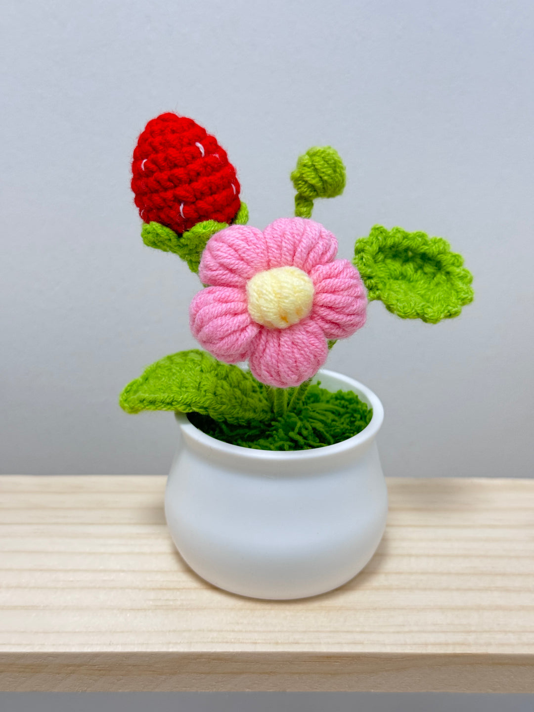 Handmade Strawberry Crochet Potted Flowers - PP0017 - CuteCraftsWorld