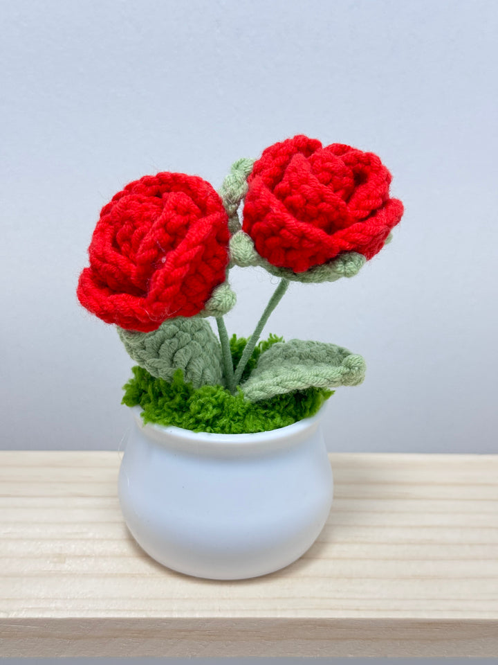 Handmade Crochet Two Rose Potted Flowers - PP0018 - CuteCraftsWorld