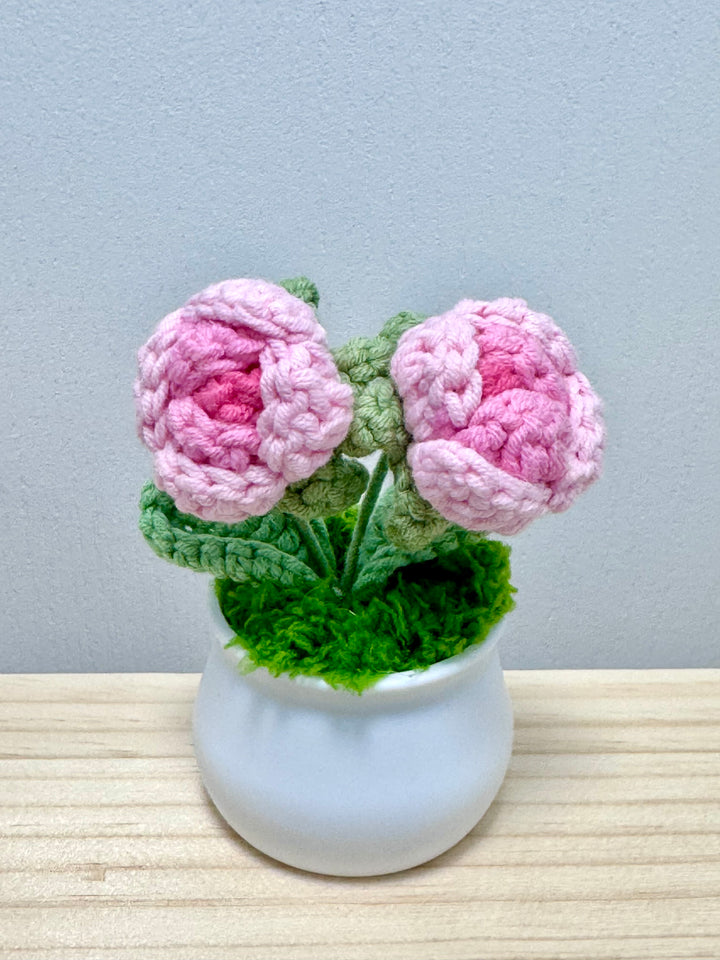 Handmade Crochet Two Rose Potted Flowers - PP0018 - CuteCraftsWorld