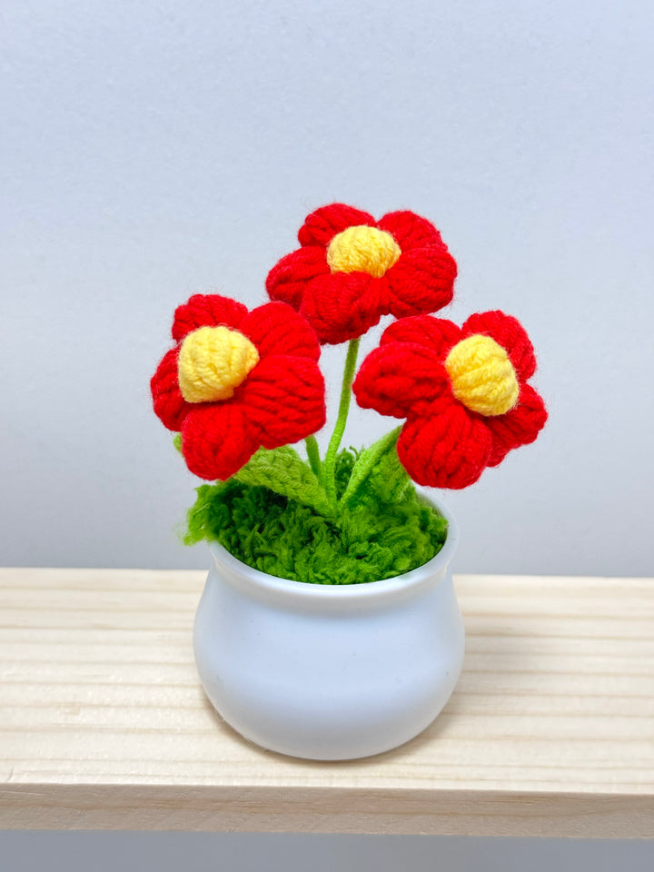 Handmade Crochet Puff Flower Potted Flowers - PP0020 - CuteCraftsWorld