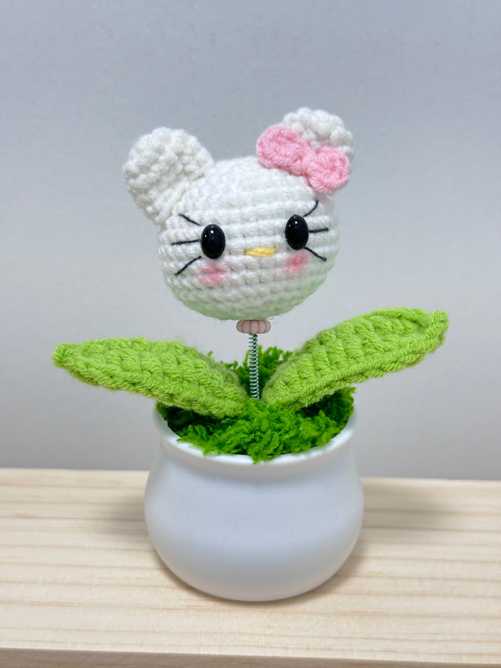 Handmade Hello Kitty Crochet Potted Flower - PP0021 - CuteCraftsWorld